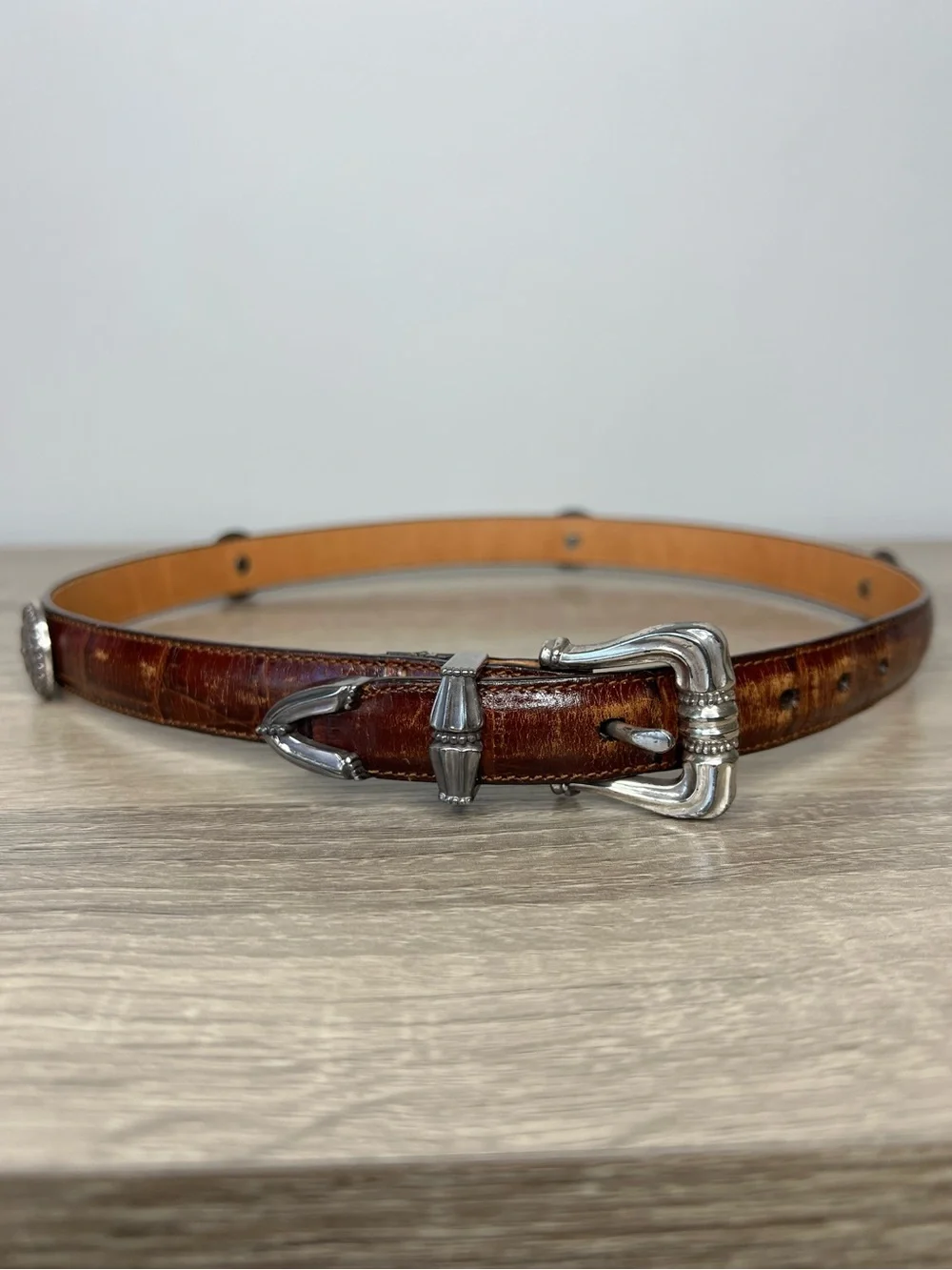 Vintage Brighton Croc Embossed Leather Accent Belt Women’s Small Western Boho